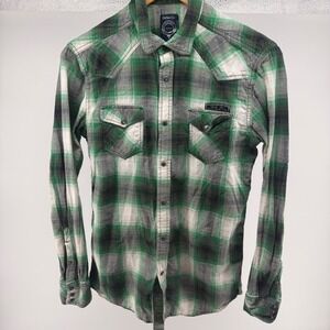 Diesel Co Plaid Long Sleeve Button Up Shirt Green Black White Womens Sz SM 0611